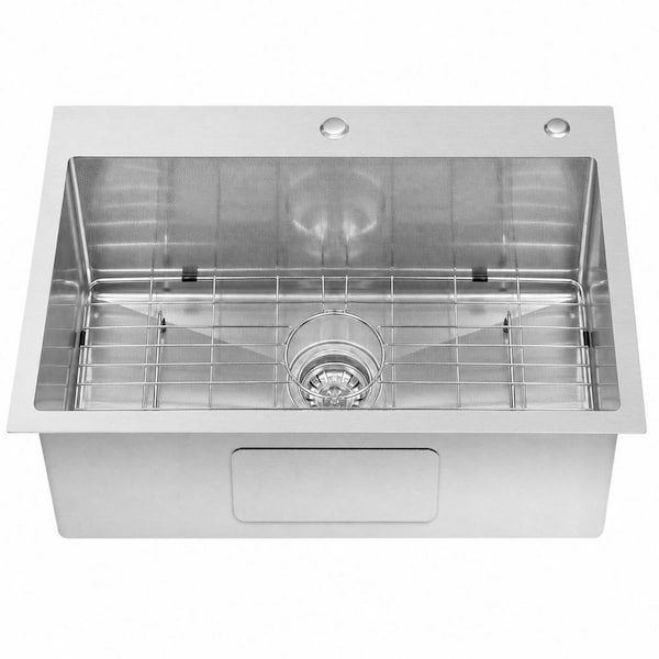 28 in. Drop In Single Bowl 18 Gauge Stainless Steel Kitchen Sink with Bottom Grid and Drain Assembly with Strainer