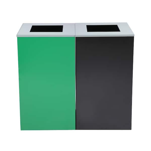 58 Gal. 2-Stream Black Open Top Commercial Trash Can Receptacle and Green Recycling Bin Station