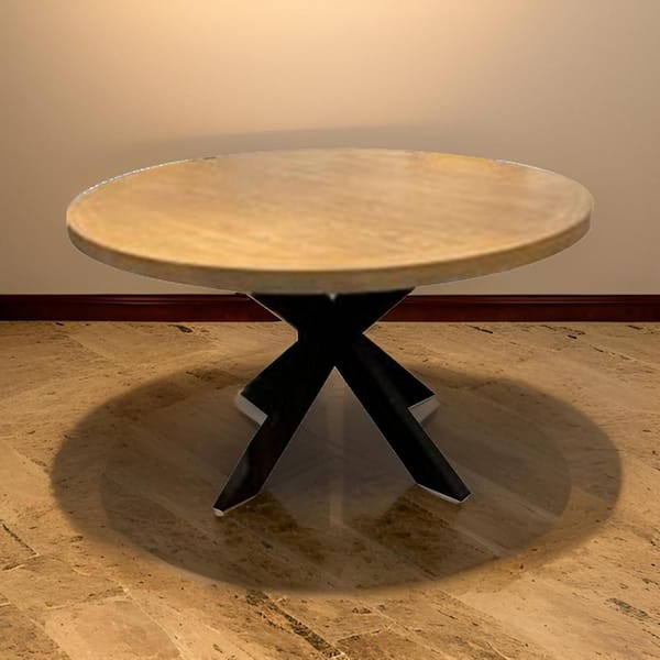 Benjara 54 in. Black and Light Gray Wood Top Pedestal Dining Table (Seat of 4)