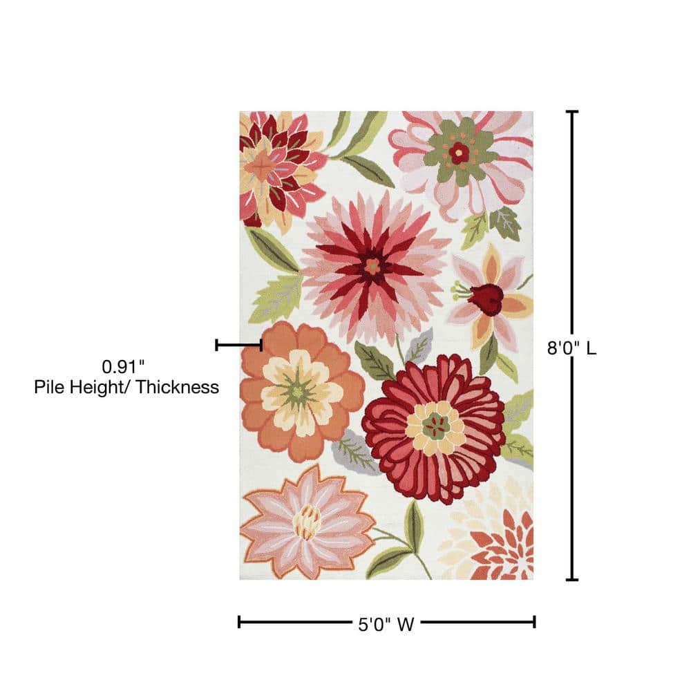 Handmade Red Floral Tufted Wool Area Rug, 5' x 8'
