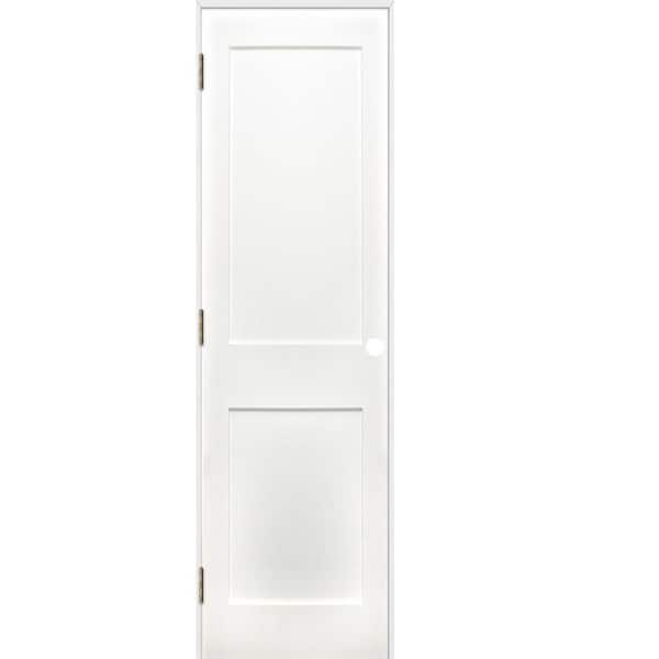 Pacific Entries 18 in. x 80 in. Shaker 2-Panel Solid Core Primed Pine Reversible Single Prehung Interior Door with Satin Nickel Hinges