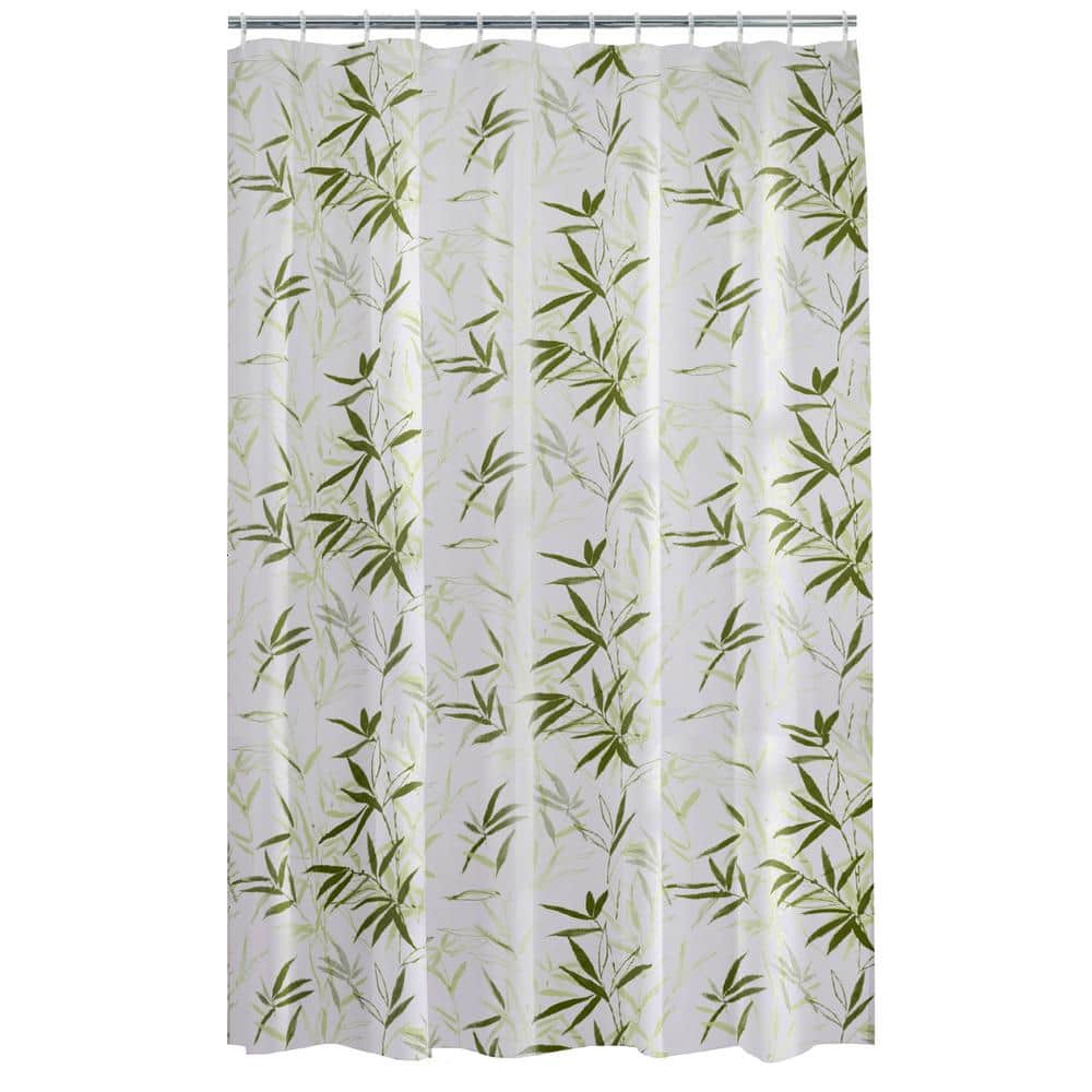 Zen Garden Green and White PEVA Anti-Mold Shower Curtain