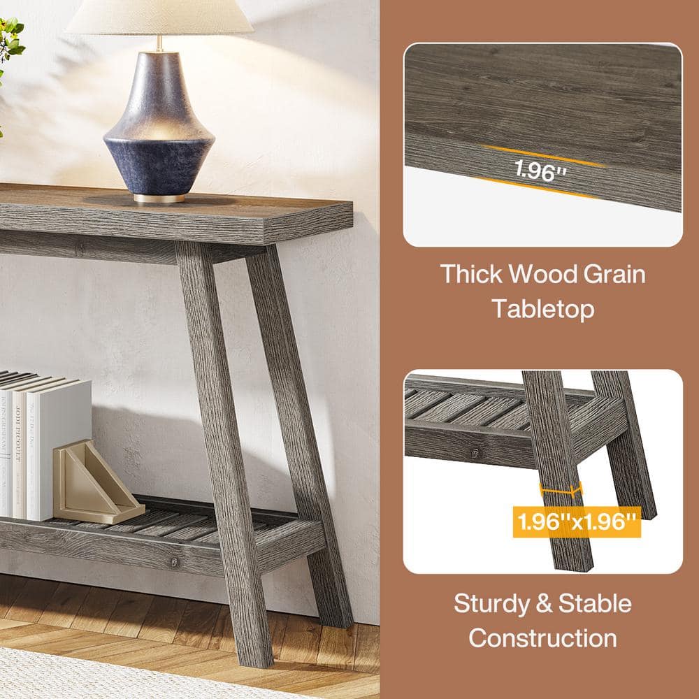 Farmhouse Grey 70.9" Wood and Metal Console Table with Storage