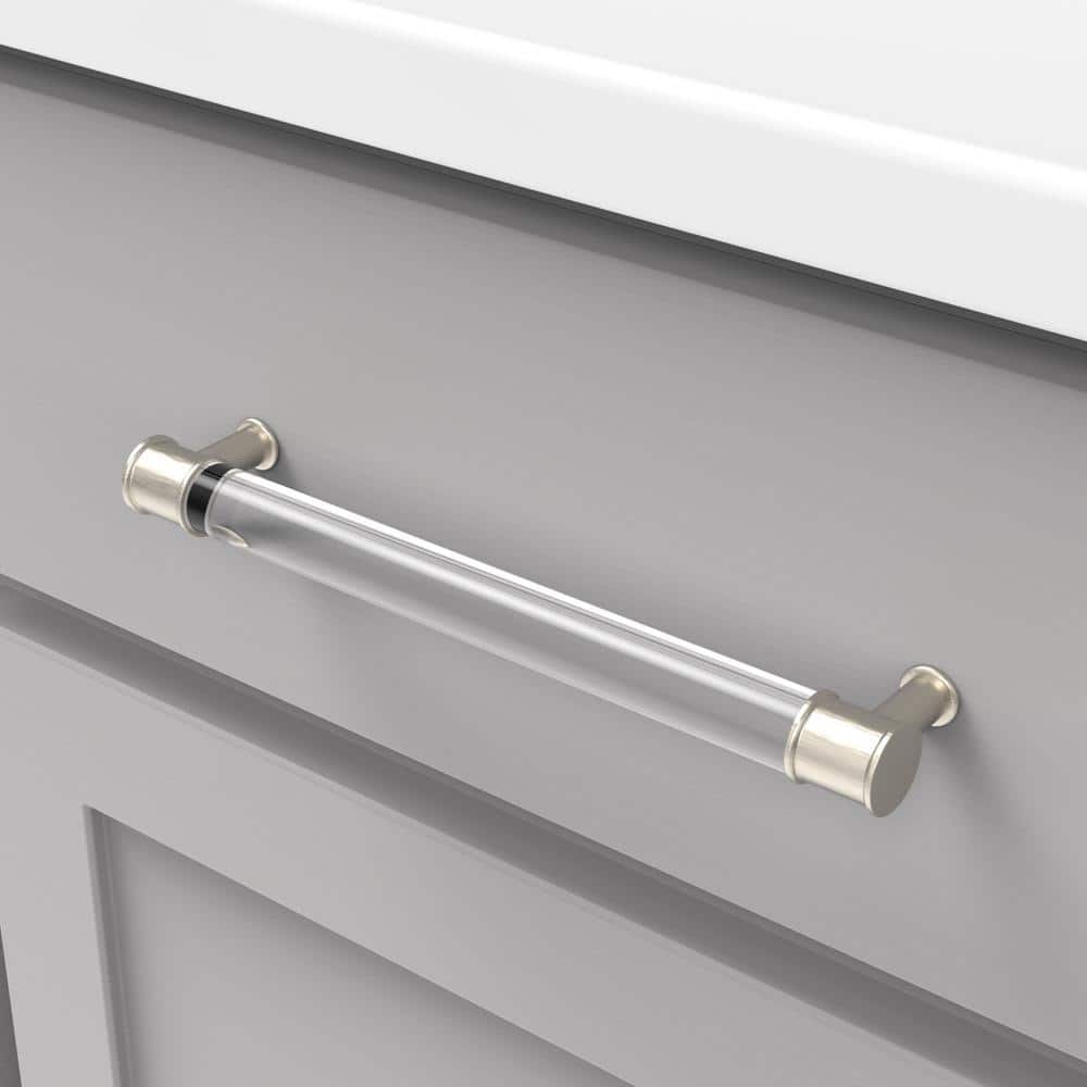 Satin Nickel and Acrylic Modern Cabinet Pull Handle