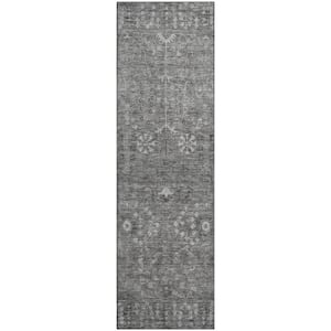 Mayfield Premium Machine Washable Abstract AMF2231 Pewter 2 ft. x 7 ft. Runner Rug