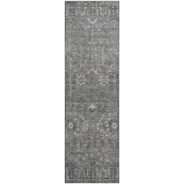 Mayfield Premium Machine Washable Abstract AMF2231 Pewter 2 ft. x 7 ft. Runner Rug