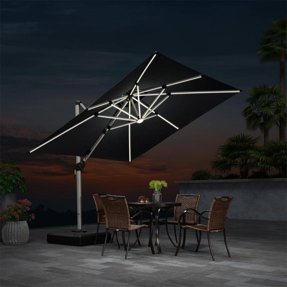 9 ft. Square Aluminum Solar Powered LED Patio Cantilever Offset Umbrella with Base, Gray price history on PriceWatchPro