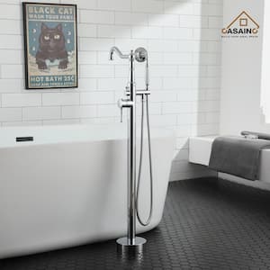 Classical Freestanding Bathtub Faucet with Hand Shower Hand in Chrome