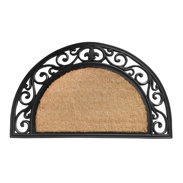 Fleur De Lis Border Half Round Natural 30in. x 18in. Door Mat