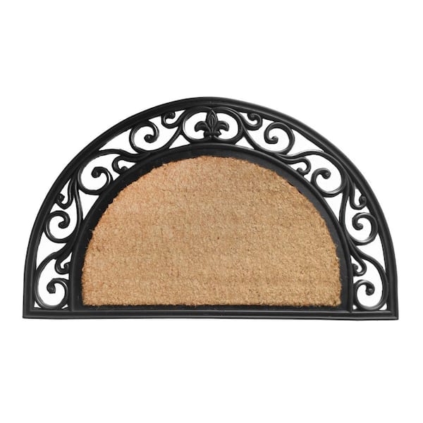 RugSmith Fleur De Lis Border Half Round Natural 30in. x 18in. Door Mat