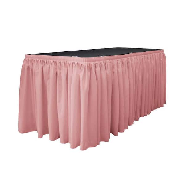 14 ft. x 29 in. Long Dusty Rose Polyester Poplin Table Skirt with 10 L-Clips