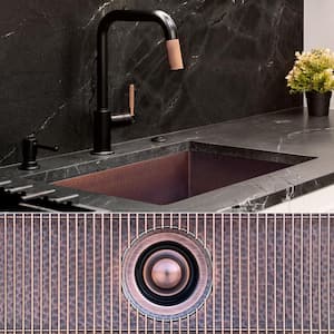 Luxury 24 in. Drop-In or Undermount Single Bowl 12-Gauge Dark Patina Copper Kitchen Sink with Grid and Disposal Flange