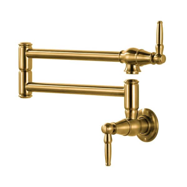 Wall Mounted Pot Filler with 2-Handle in Brushed Gold