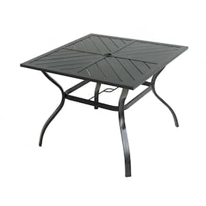 37 in. x 37 in. Outdoor Dining Table, Patio Metal Steel Frame Square Table with 2.25 in. Umbrella Hole, Black
