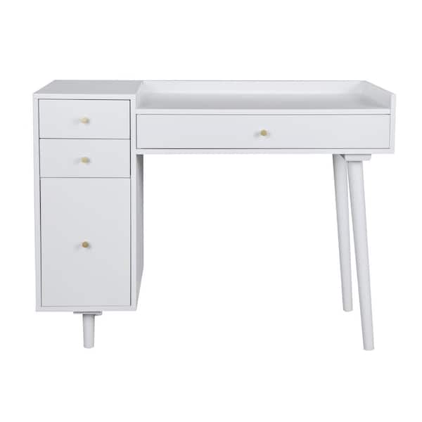 Utopia 4niture Leana 41.73 in. White Wood Top Side Table with 3-Drawer and 1-Door Cabinet