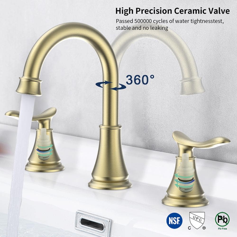 Brushed Gold 8-Inch Widespread Double Handle Bathroom Faucet