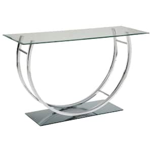 48 in. Chrome Rectangle Glass Sofa Table with U-Shaped Base