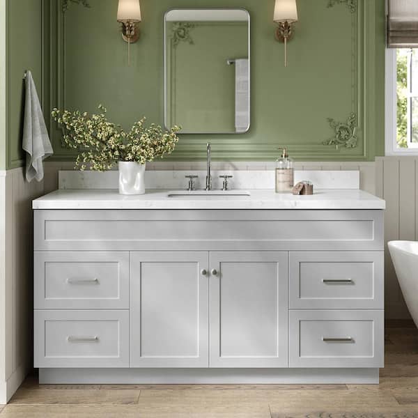 ARIEL Hamlet 66.25 in. W x 22 in. D x 36 in. H Single Sink Freestanding Bath Vanity in Grey with Carrara White Quartz Top