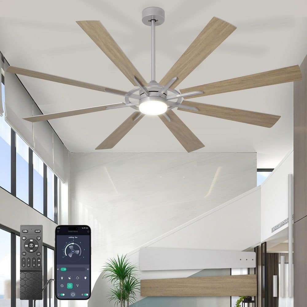 72 in. Sliver Brushed Wood 8 Blade Downrod Mount Large Ceiling Fans with Light Included Remote APP Control Dimmable LED price history on PriceWatchPro