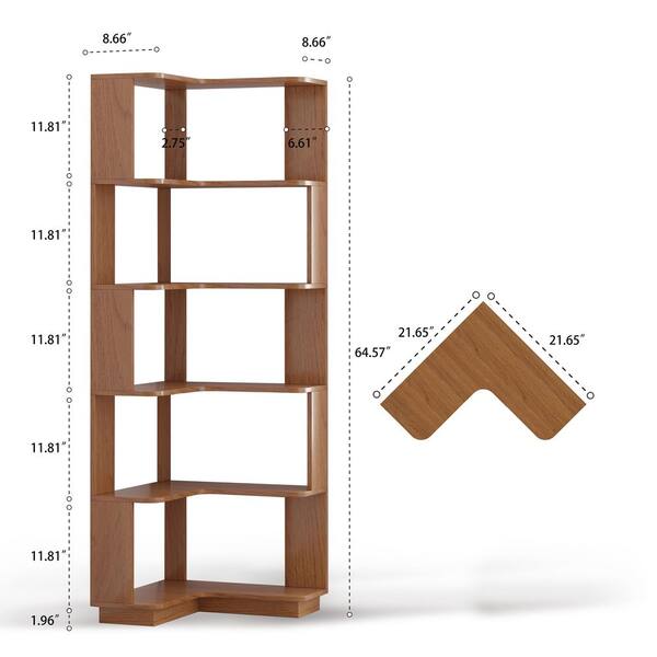 6-Tier Wood Plant Stand, Freestanding L-Shaped Corner Bookshelf