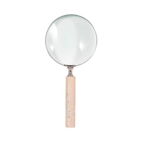 Beige 4 in. x 9 in. Resin Round Travertine Handle Magnifying Glass