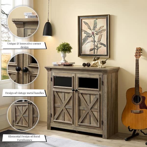 FUNKOL 38 in. x 15.35 in. x 35 in. Gray Wash Vintage MDF Storage Cabinet with 2-Doors