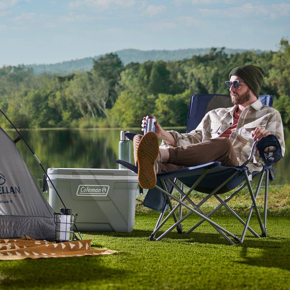 Navy & Tan Outdoor Folding Camping Chair with Detachable Footrest