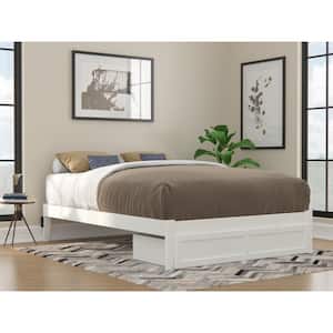 Colorado White Queen Solid Wood Storage Platform Bed with Foot Drawer and USB Turbo Charger