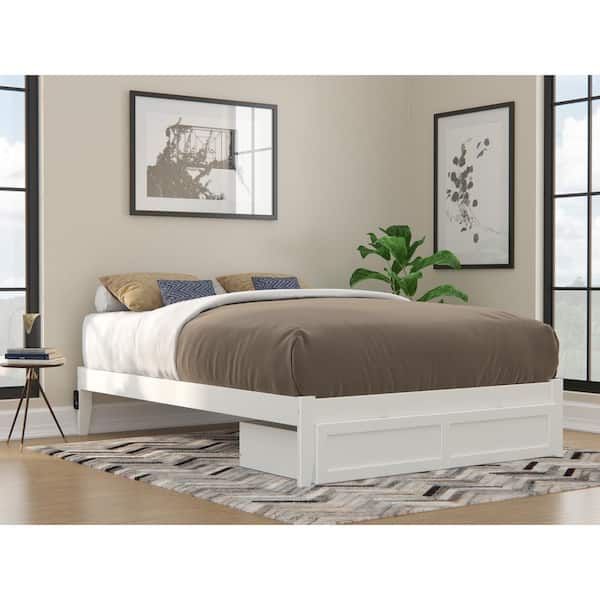 AFI Colorado White Queen Solid Wood Storage Platform Bed with Foot Drawer and USB Turbo Charger