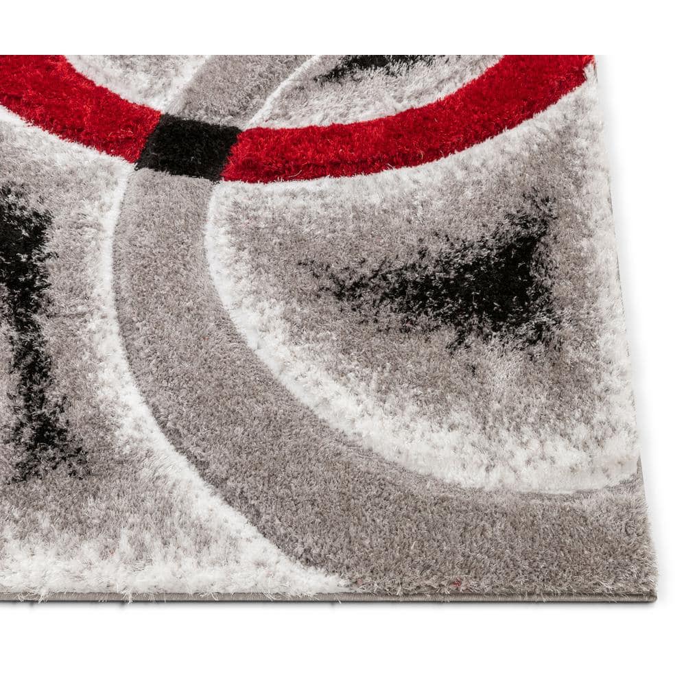 San Francisco Red and Gray Geometric Shag Rug 5'3" x 7'3"