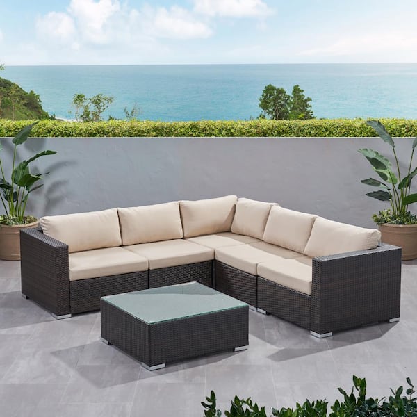 Noble House Santa Rosa Multi-Brown 6-Piece Plastic Patio Conversation ...