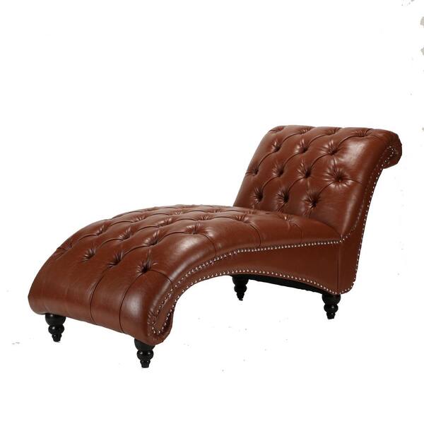 Wateday Brown Pu Leather Chaise Lounge, Chaise Lounge Leather Brown
