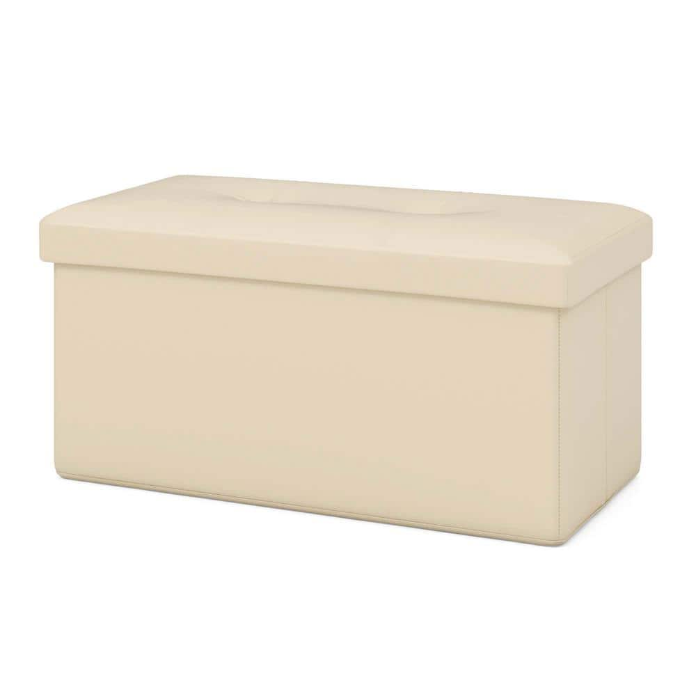 Costway Small Ottoman Footrest PU Leather Footstool Rectangular Seat - White