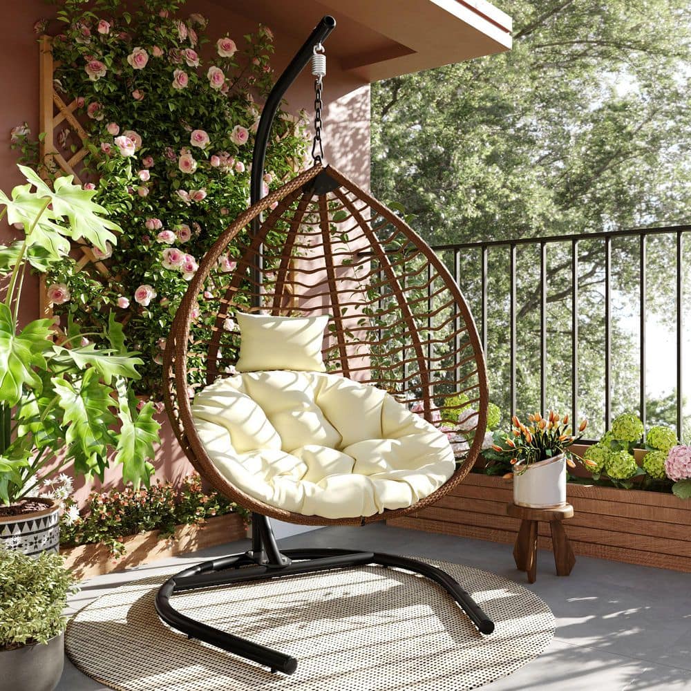 3.7 ft. Free Standing Hammock with Stand, Iron Frame and Plush Cushion and Removable Headrest in Brown/Beige price history on PriceWatchPro