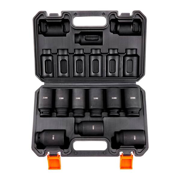 SKYSHALO 1/2 in. Drive Impact Socket Set, 9 Piece Deep Socket Set Metric 29-38 mm, 6 Point Cr-Mo Alloy Steel for Auto Repair
