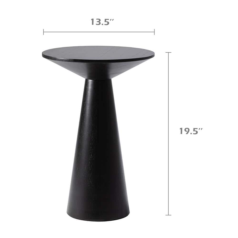 Black Round Pedestal Solid Wood End Table, 13.5 in