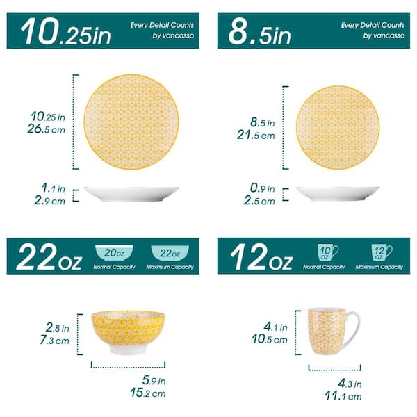 16-Piece Patterned Colored patterned Porcelain Dinnerware Set (Service for 4)