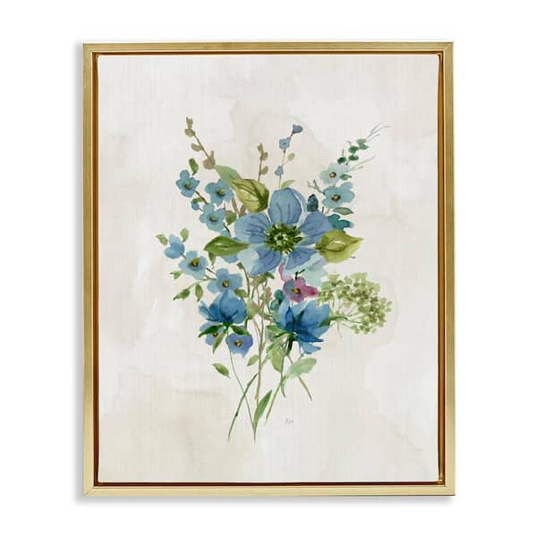 Stupell Industries Bundle of Blue Herbs by Nan Gold Floater Frame Nature Graphic Art Print 21 in. x 17 in.