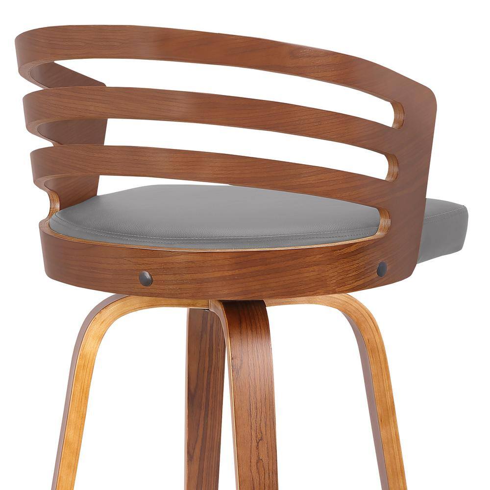 Jayden Gray Faux Leather and Walnut Swivel Bar Stool