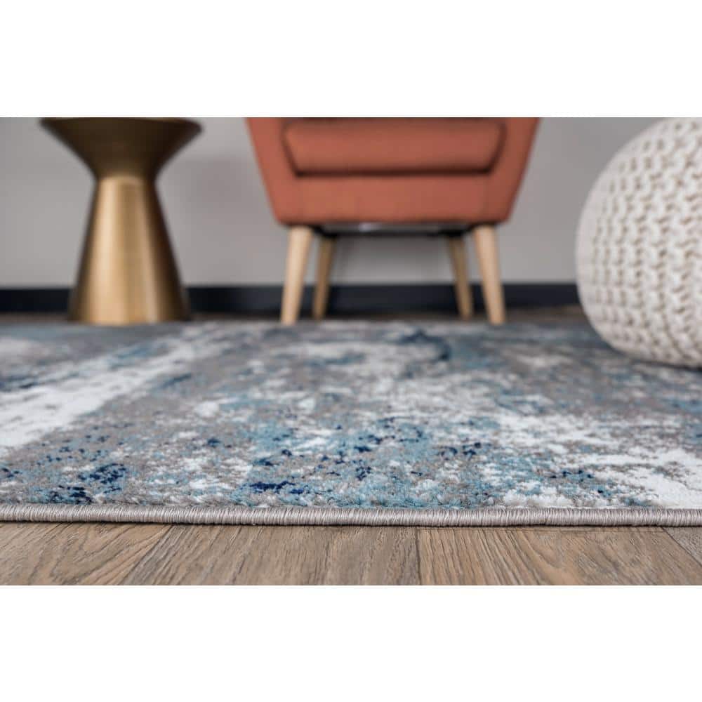 Blue and Gray Abstract Watercolor 6'6" x 9' Area Rug