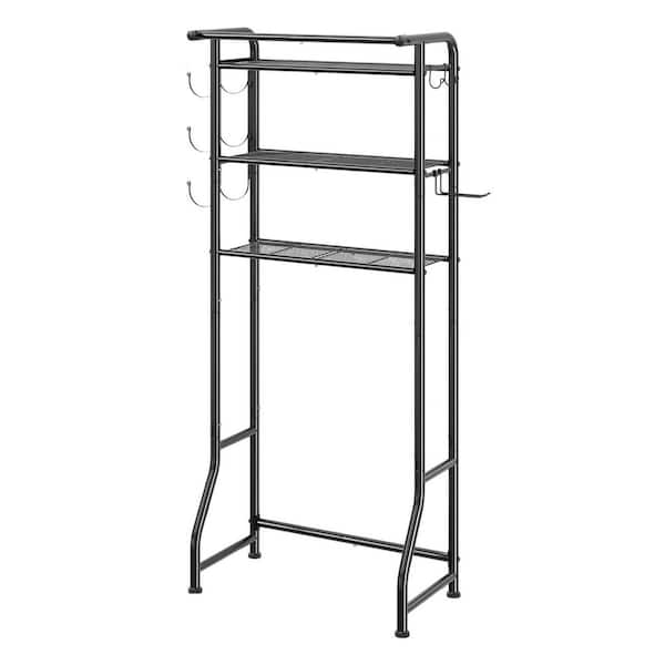 1-Piece Metal 3 Tier Simple Trending Over The Toilet Storage Cabinet Bathroom Shelf Organizer with Paper Holder in Black