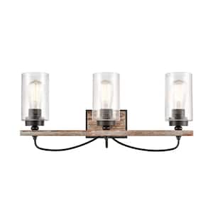 Paladin 24.38 in. 3-Light Matte Black Vanity Light with Seedy Glass Shade