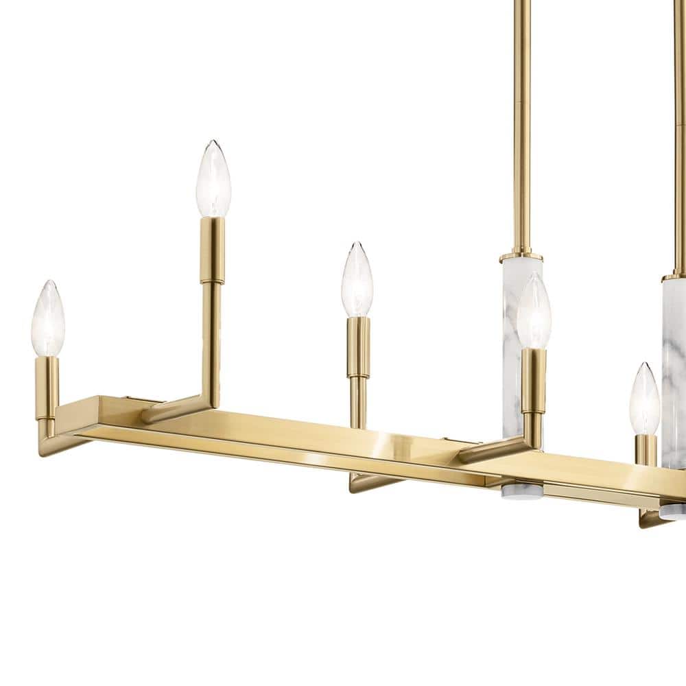 Champagne Gold 8-Light Linear Chandelier with Drum Shades