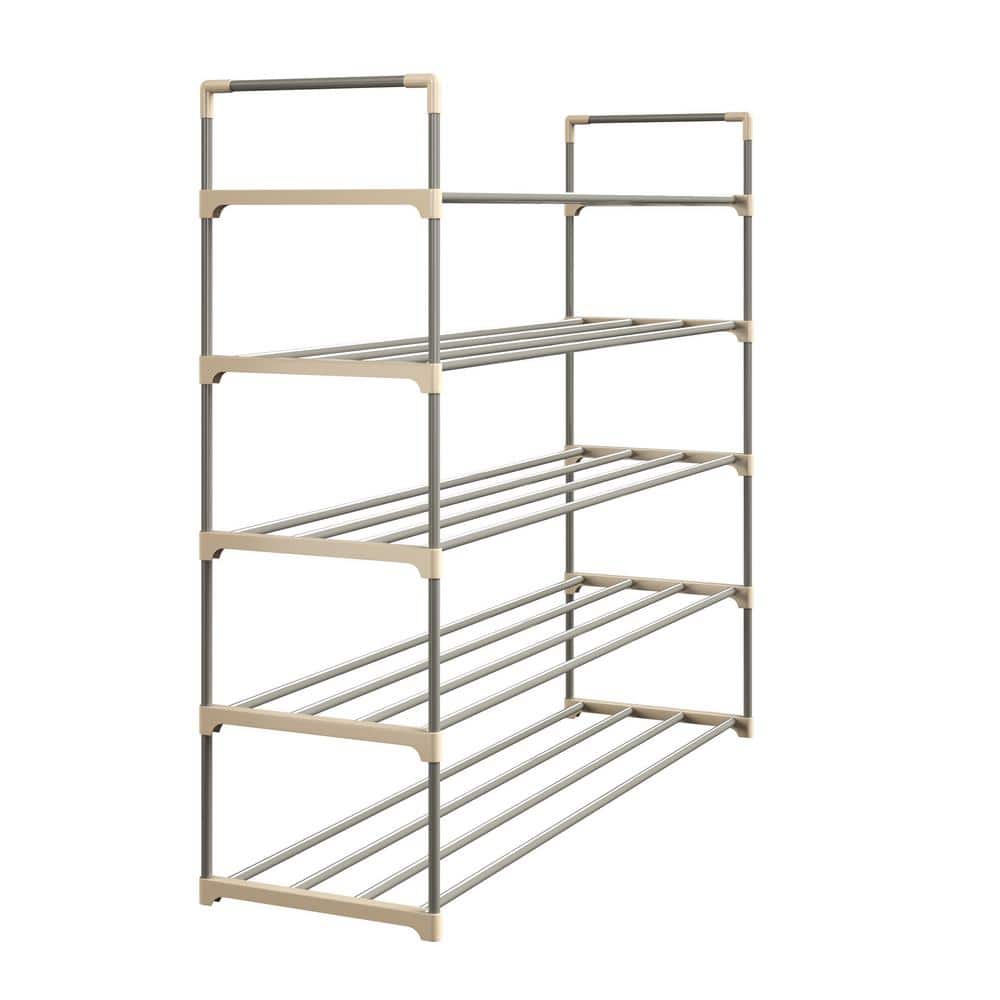 Brown Plastic 5-Shelf Freestanding Shoe Rack