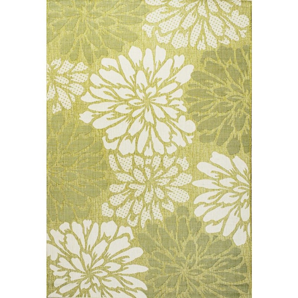 JONATHAN Y Zinnia Modern Floral Textured Weave Green/Cream 5 ft. x