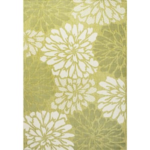 Zinnia Modern Floral Textured Weave Green/Cream 5 ft. x 8 ft. Indoor/Outdoor Area Rug