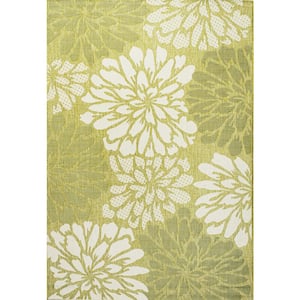 Zinnia Modern Floral Textured Weave Green/Cream 8 ft. x 10 ft. Indoor/Outdoor Area Rug