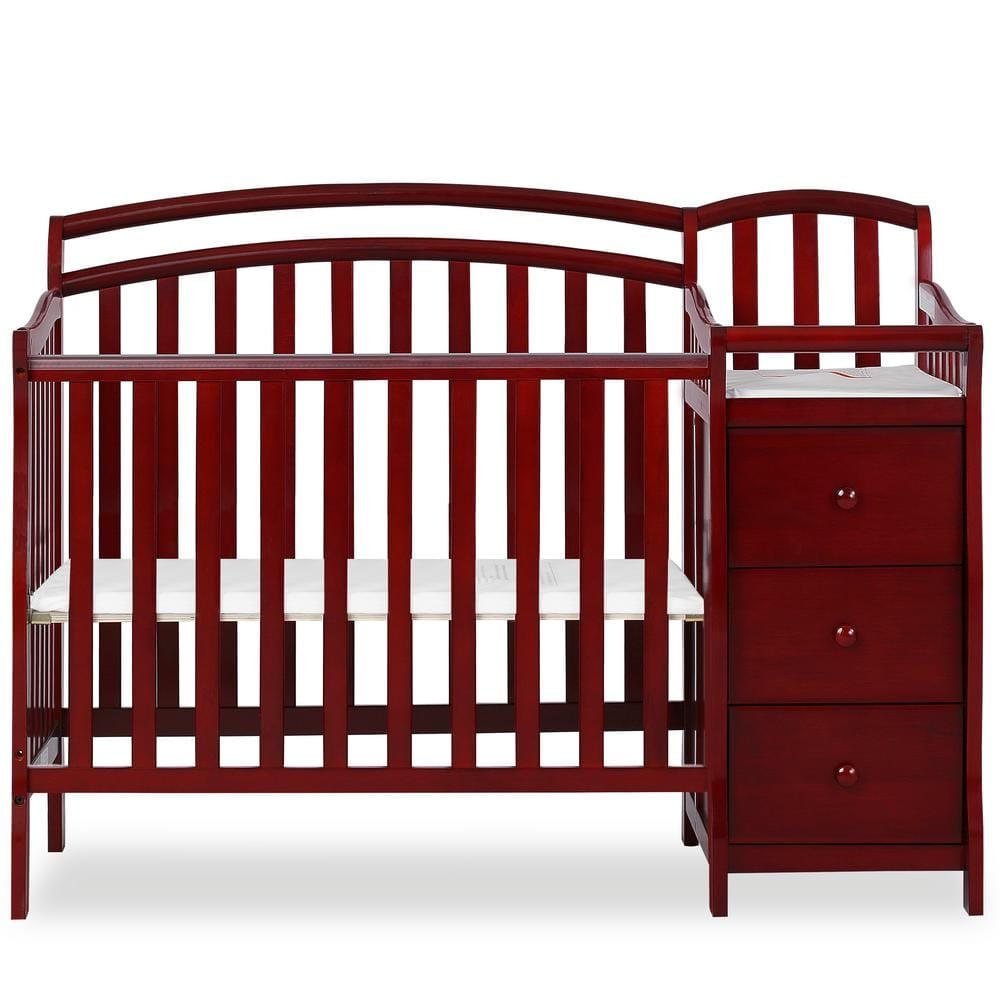 Dream On Me Casco 4-in-1 Cherry Mini Crib and Changing Table, Red -  630-C