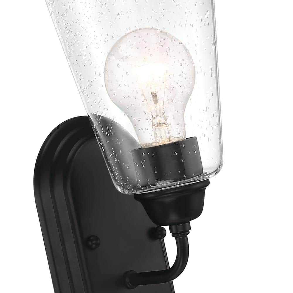 Zane 11.75'' Matte Black Dimmable Wall Sconce with Seedy Glass Shade
