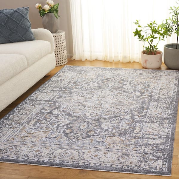 Finley 9 ft. x 12 ft. Dark Gray/Beige Ornate Medallion Area Rug